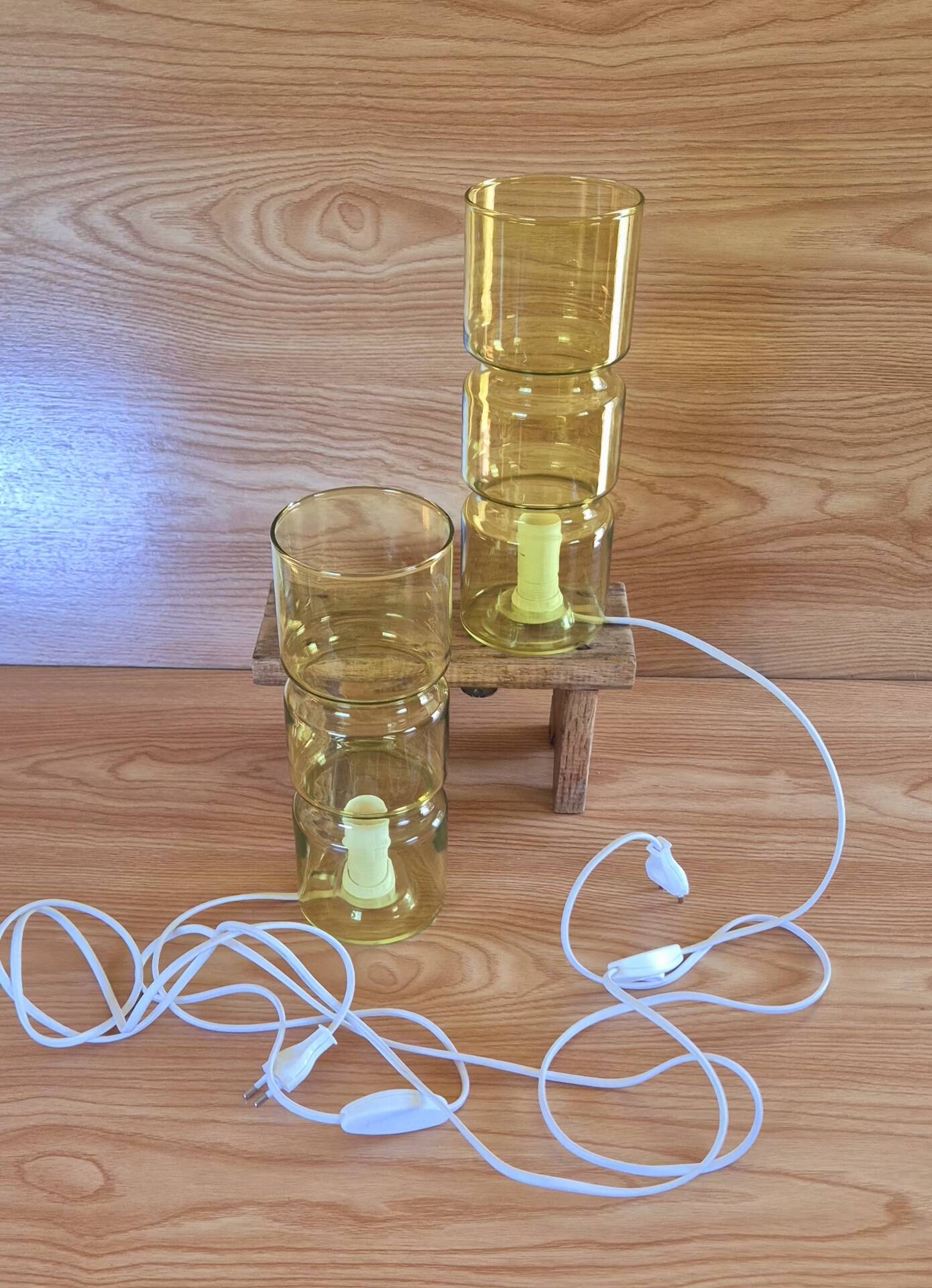 2 Fitz model lamps in yellow glass, Habitat edition.