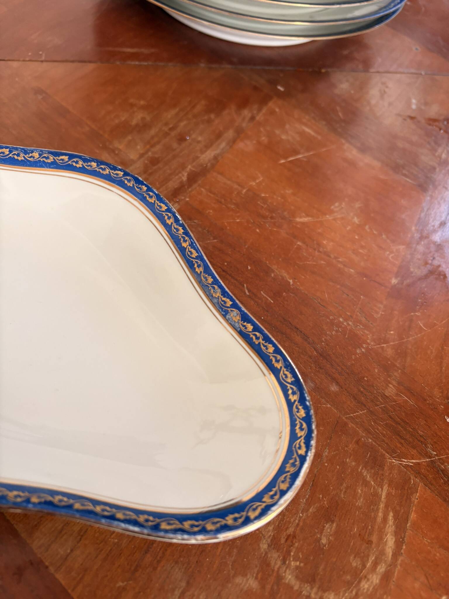 Plate, Ramekin, Salad Bowl 23cm, Limoges Porcelain, Blue and Gold, Betoule