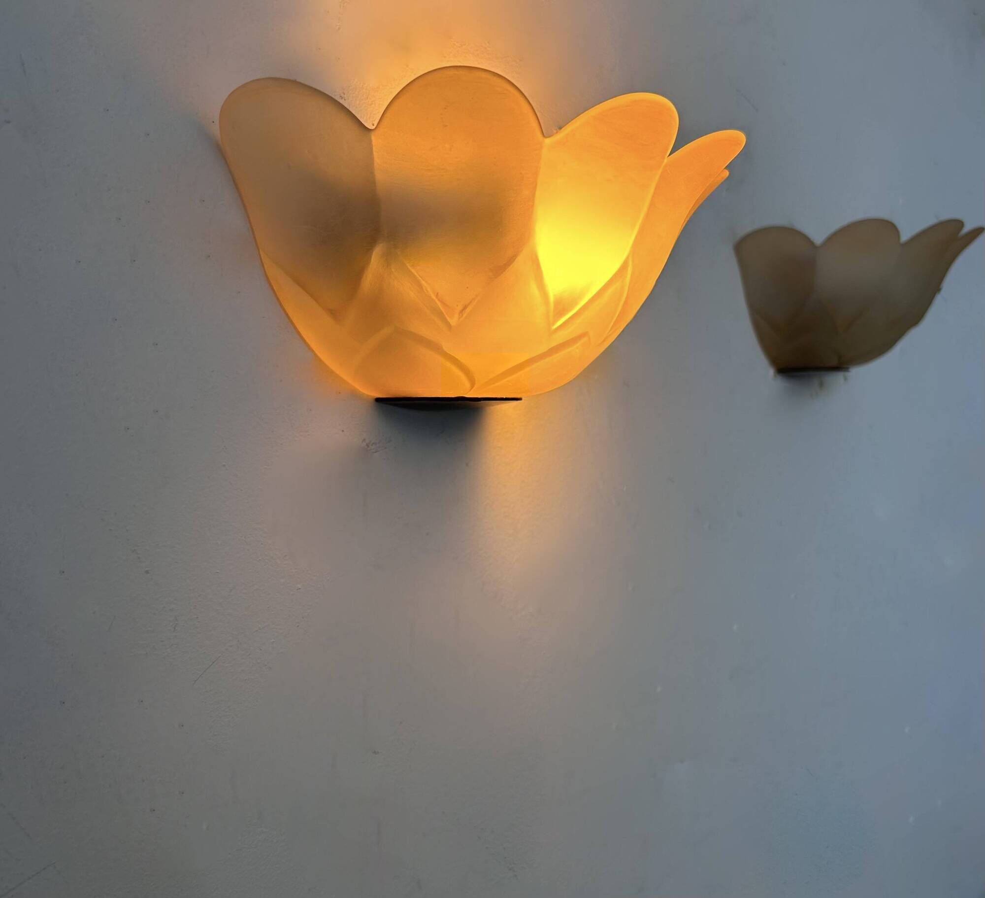 Pair of vintage wall lights, pink sandblasted glass, France 1970