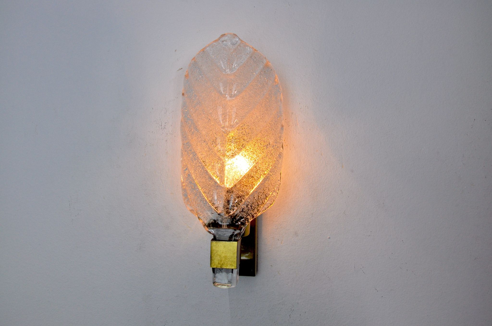 Applique feuille givrée, verre de murano, italie, 1970