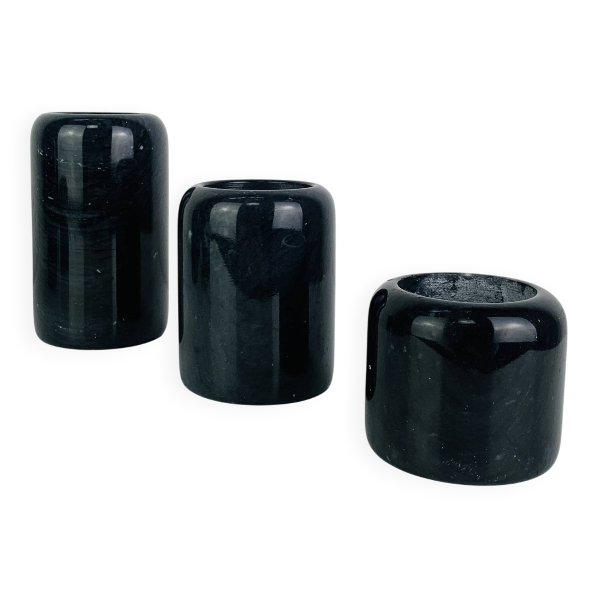Vintage black marble candlestick trio