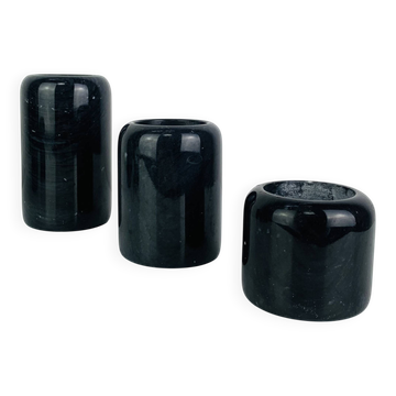 Vintage black marble candlestick trio