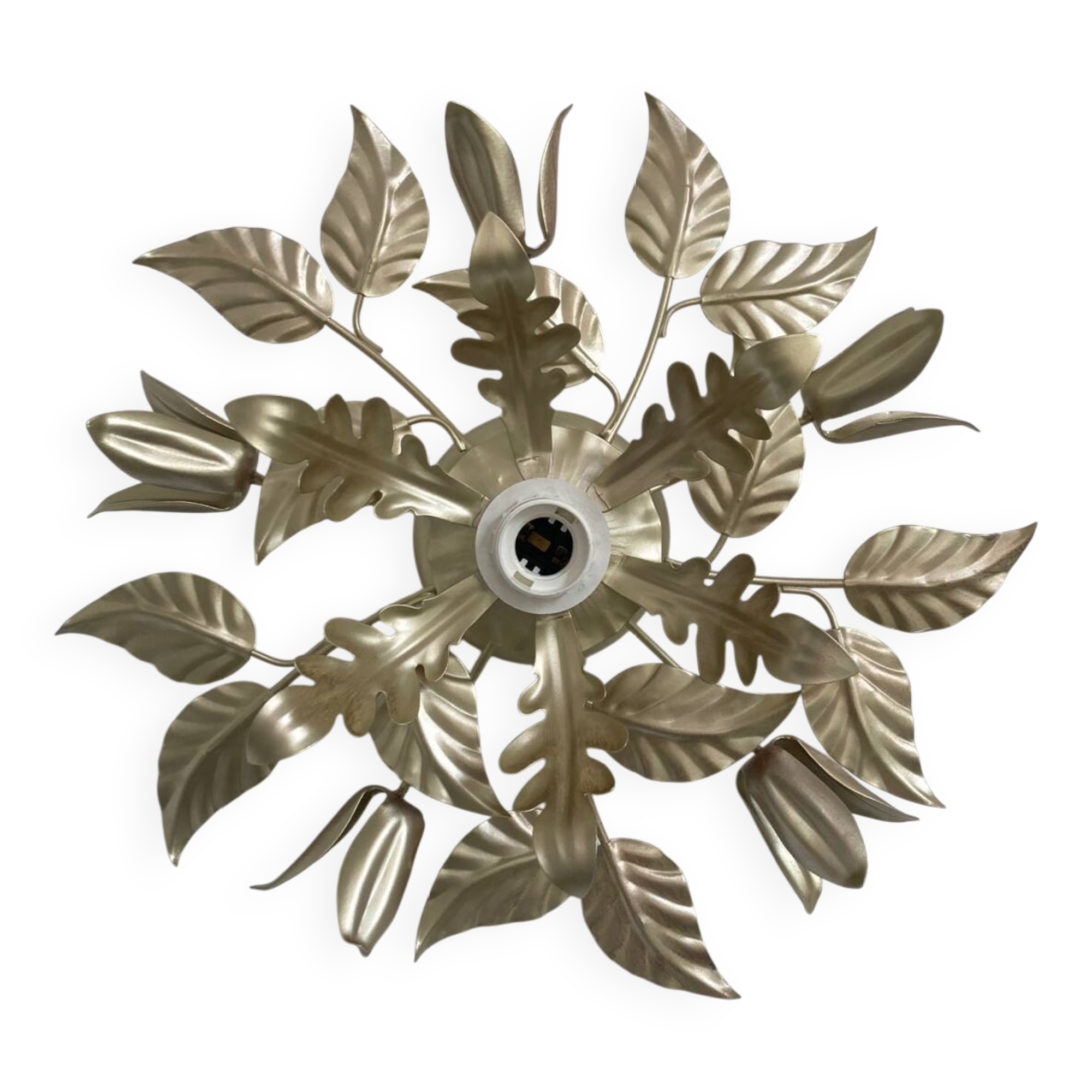80s gold metal flower wall light