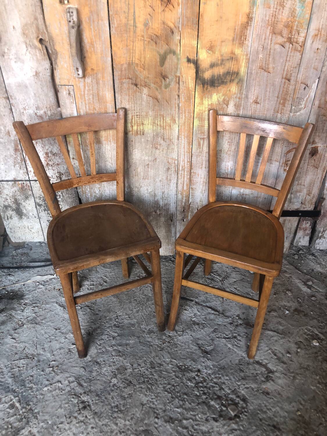 Pair of vintage luterma light wood bistro chairs