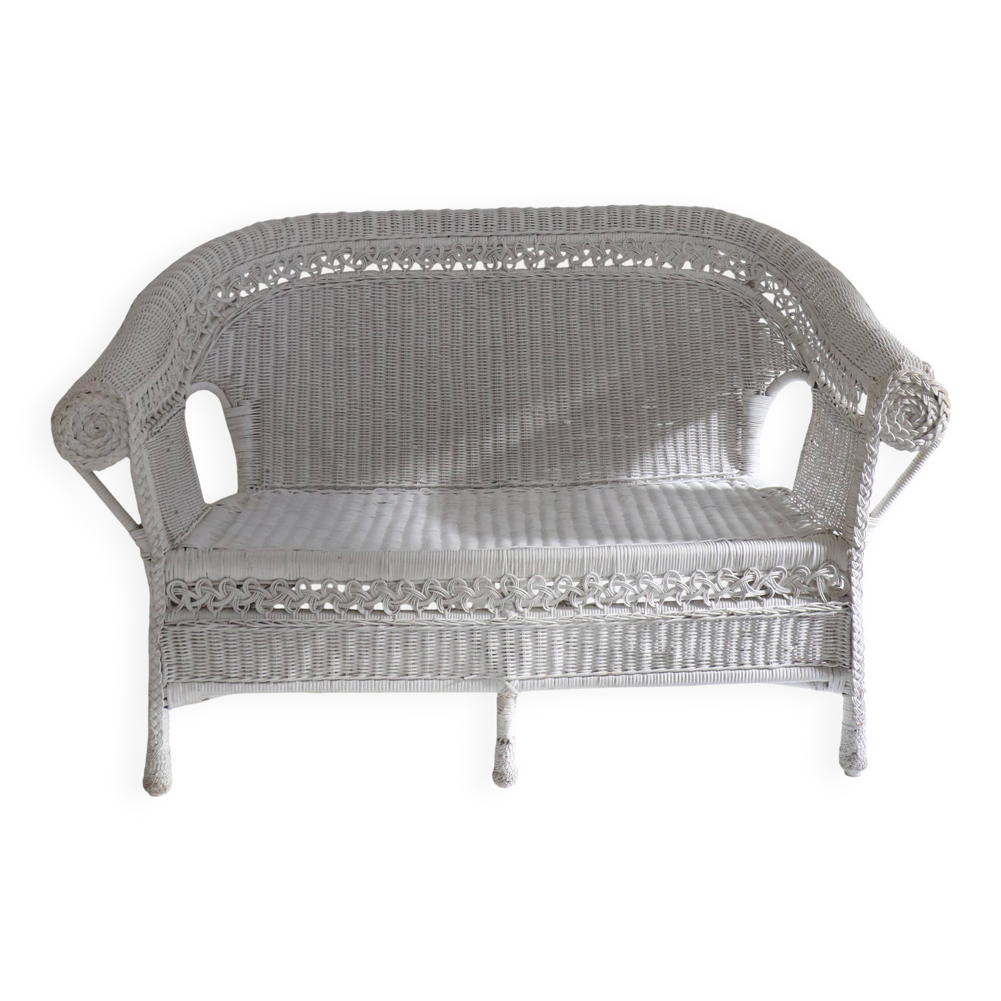 Wicker and woven rattan canapé-bench – Early 20th century