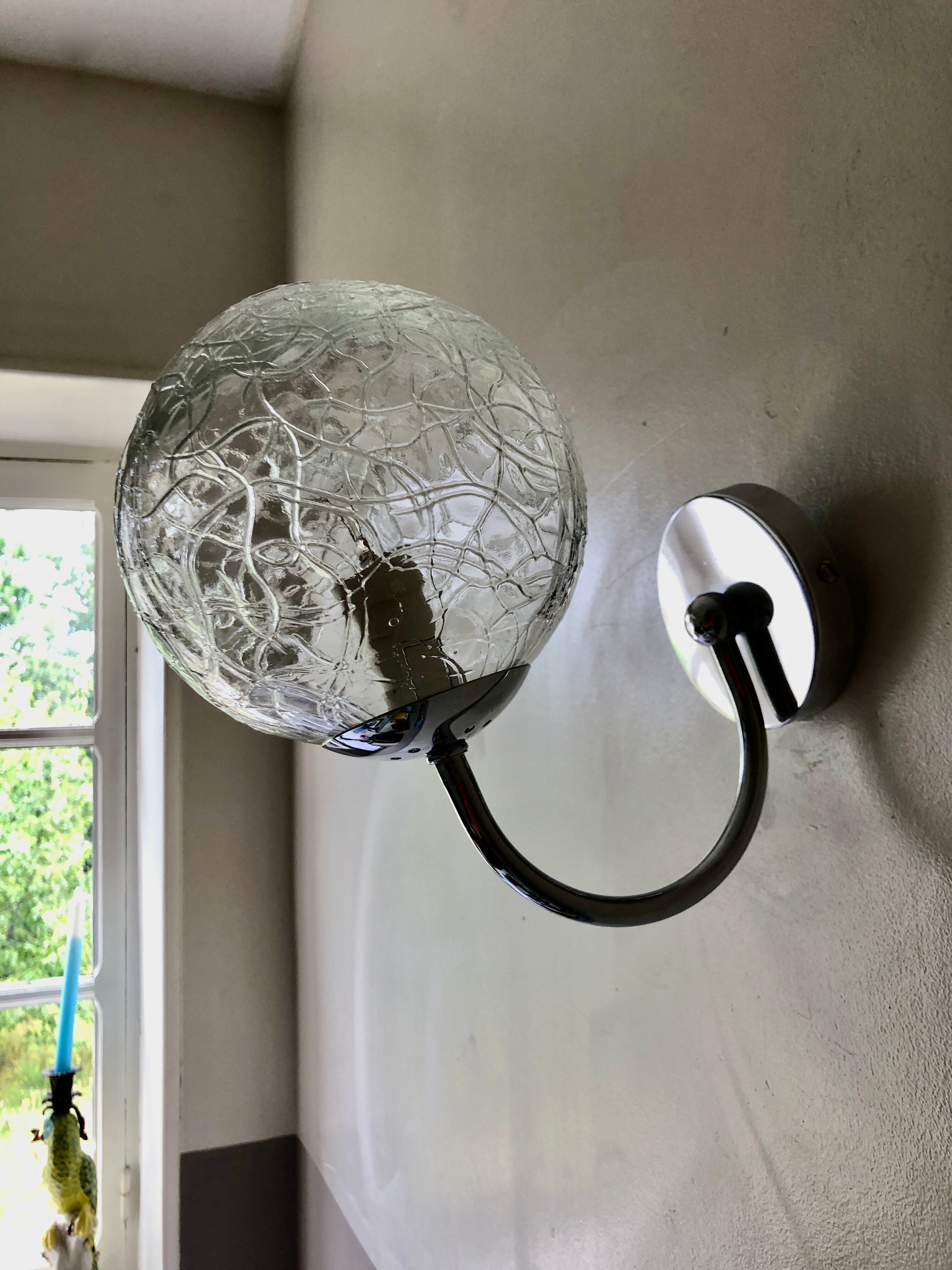 Wall lamp glass globe and chrome 1970