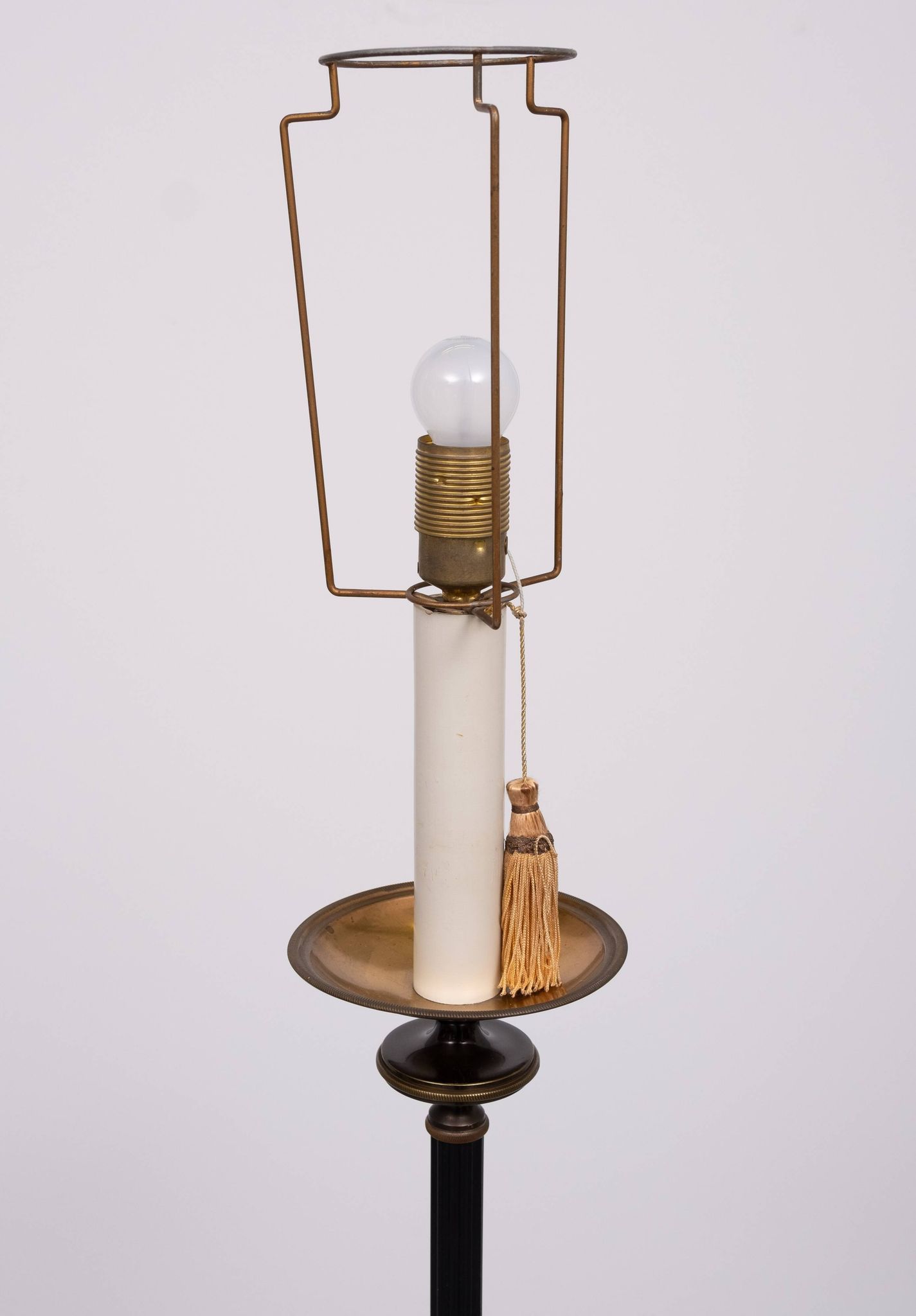 French tripod green and brass Floor lamp 1950s