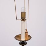 lampadaire français tripode vert et laiton années 1950