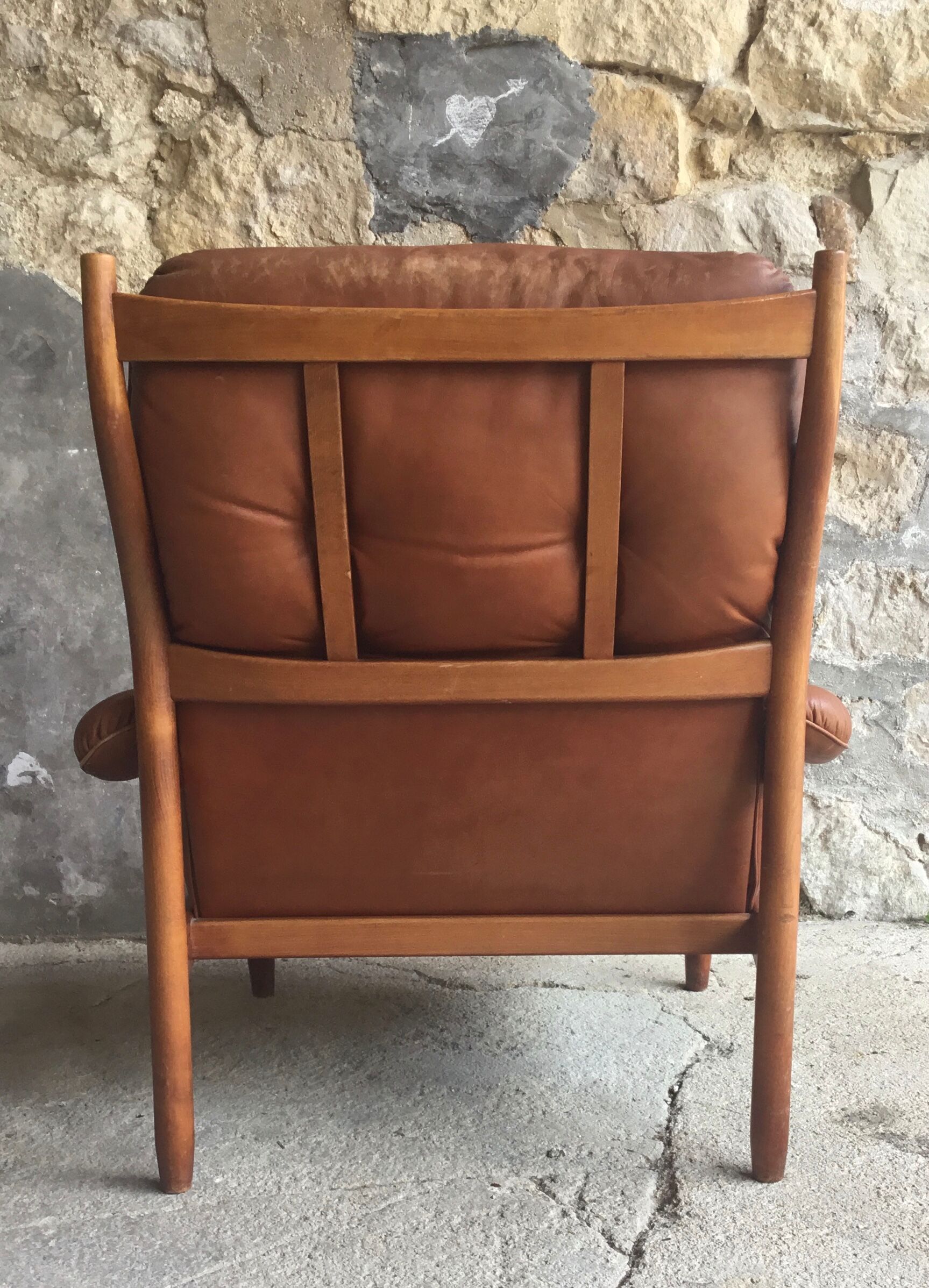 Scandinavian armchair in teak and leather - 1960