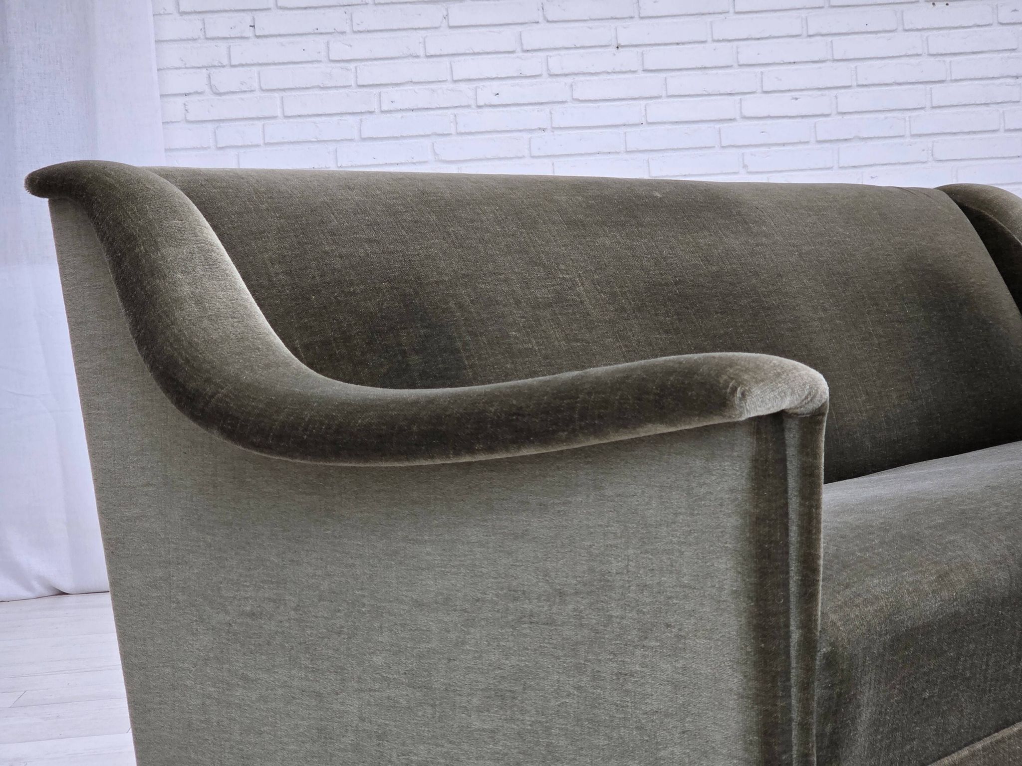 1970s, Danish 3-seater sofa, green furniture velour, beech wood.