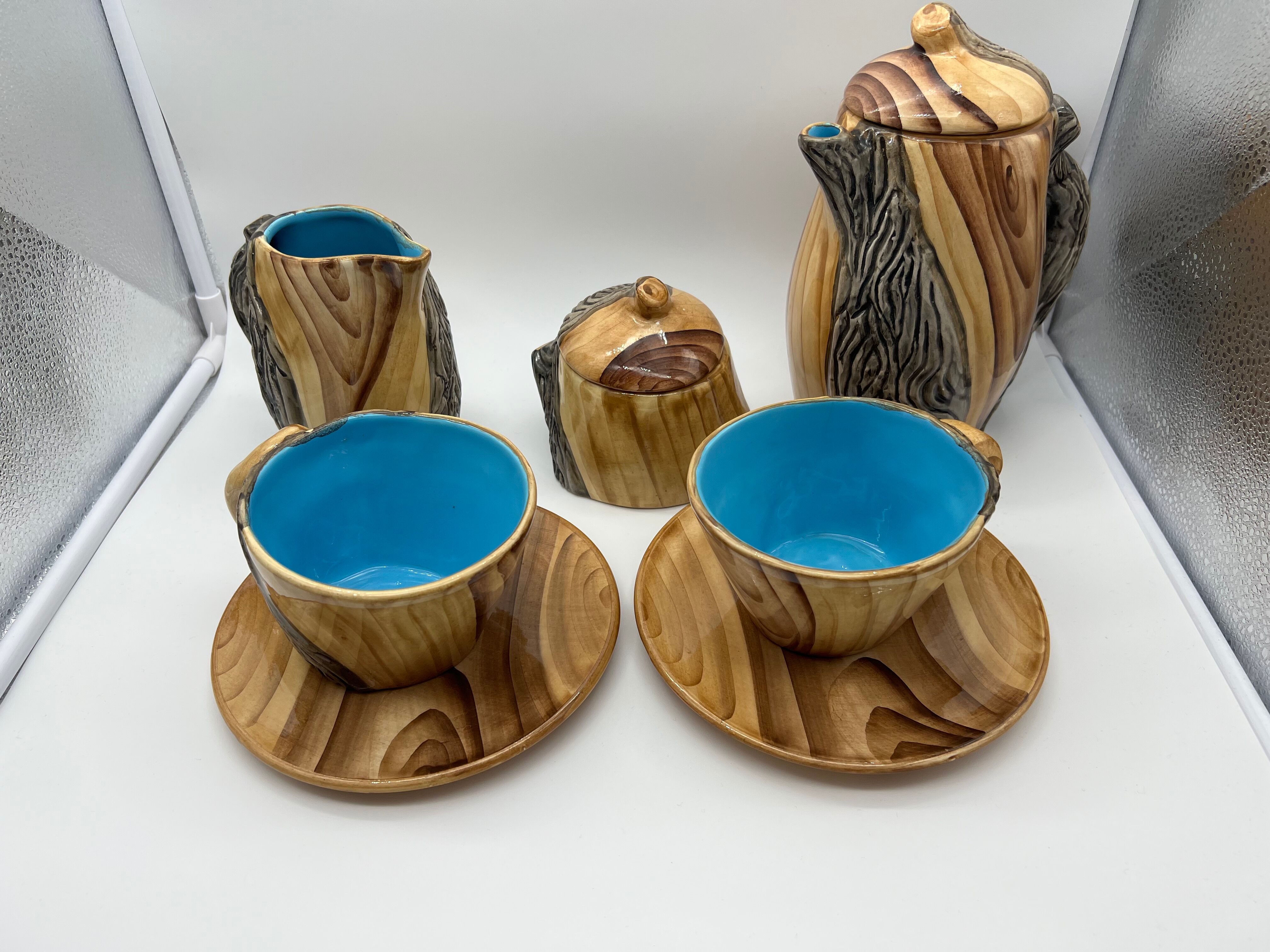 Vintage Vallauris Tea Service in Faux Bois by Grandjean-Jourdan