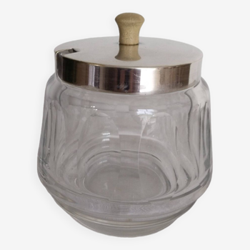 Jam pot, jam maker, sugar bowl, in crystal and silver metal
