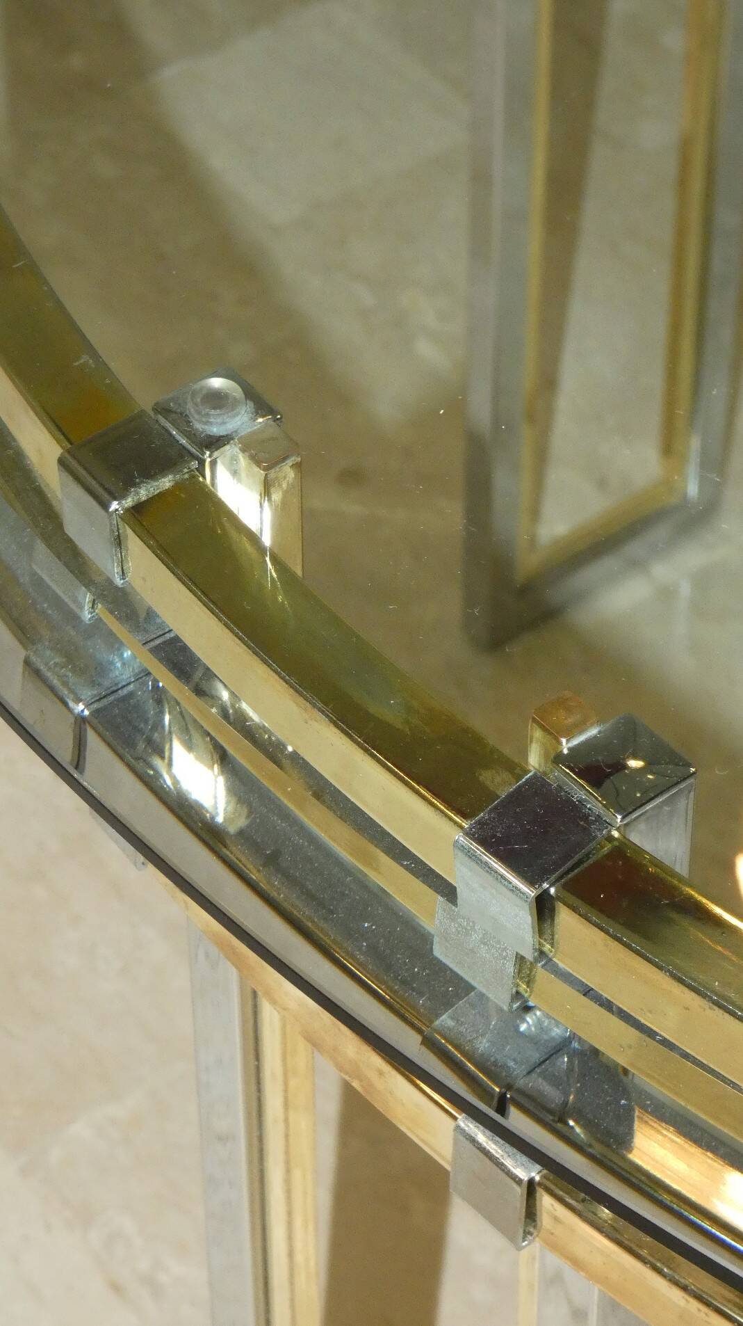 Dining table in chrome and gold steel, Romeo Rega style, Italy, 1970s.