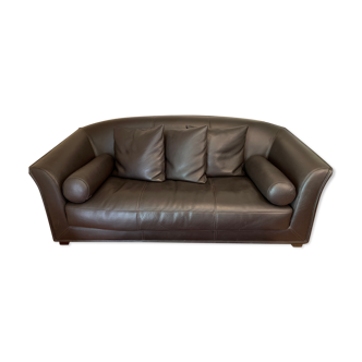 Leather sofa with flower wool