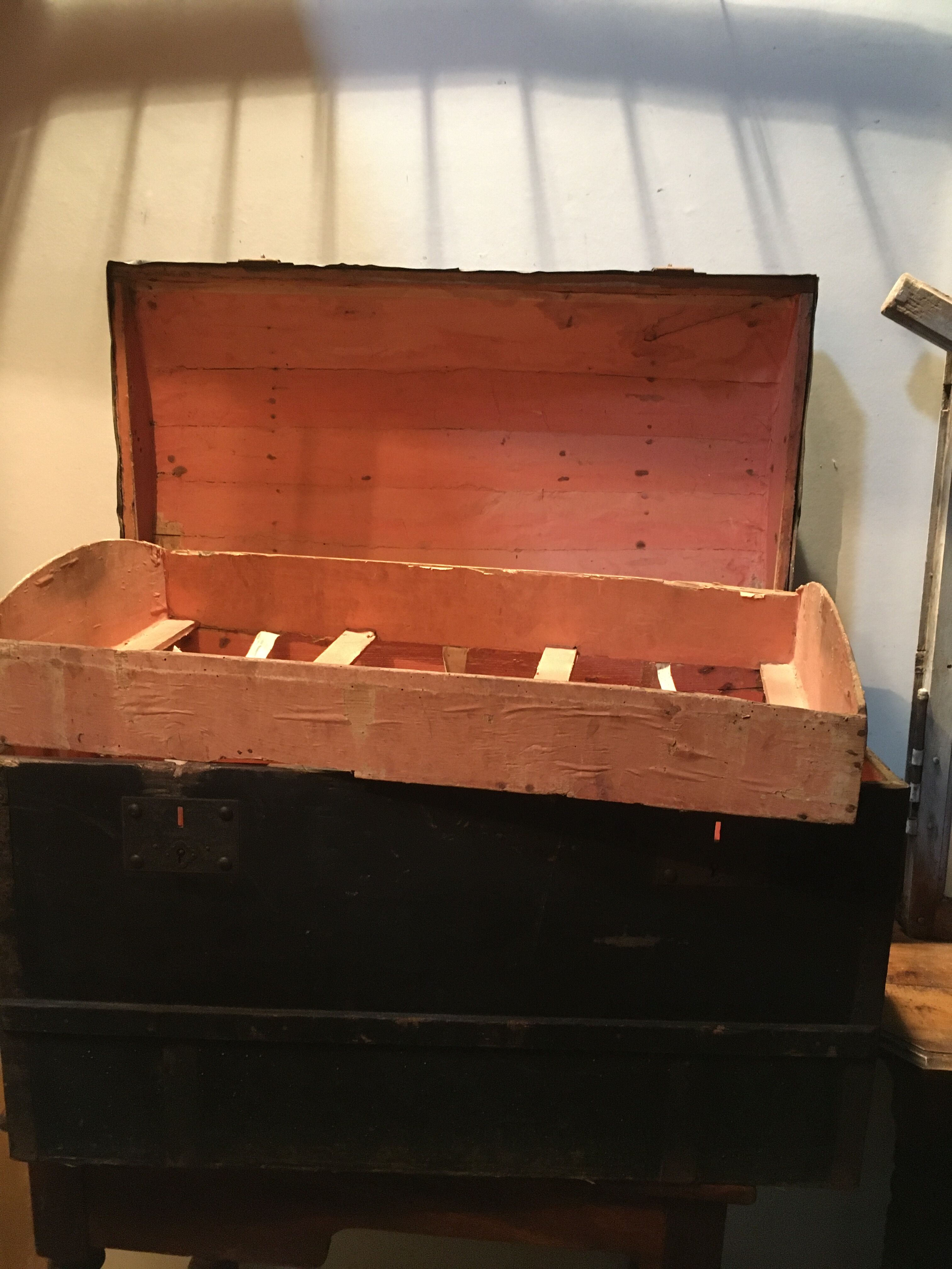 Black travel trunk with a fabric top