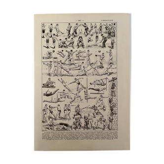 Lithographie gravure sur la gymnastique de 1923