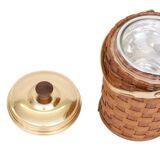 Wicker Ice bucket Brass lid and ice tongs 1960s