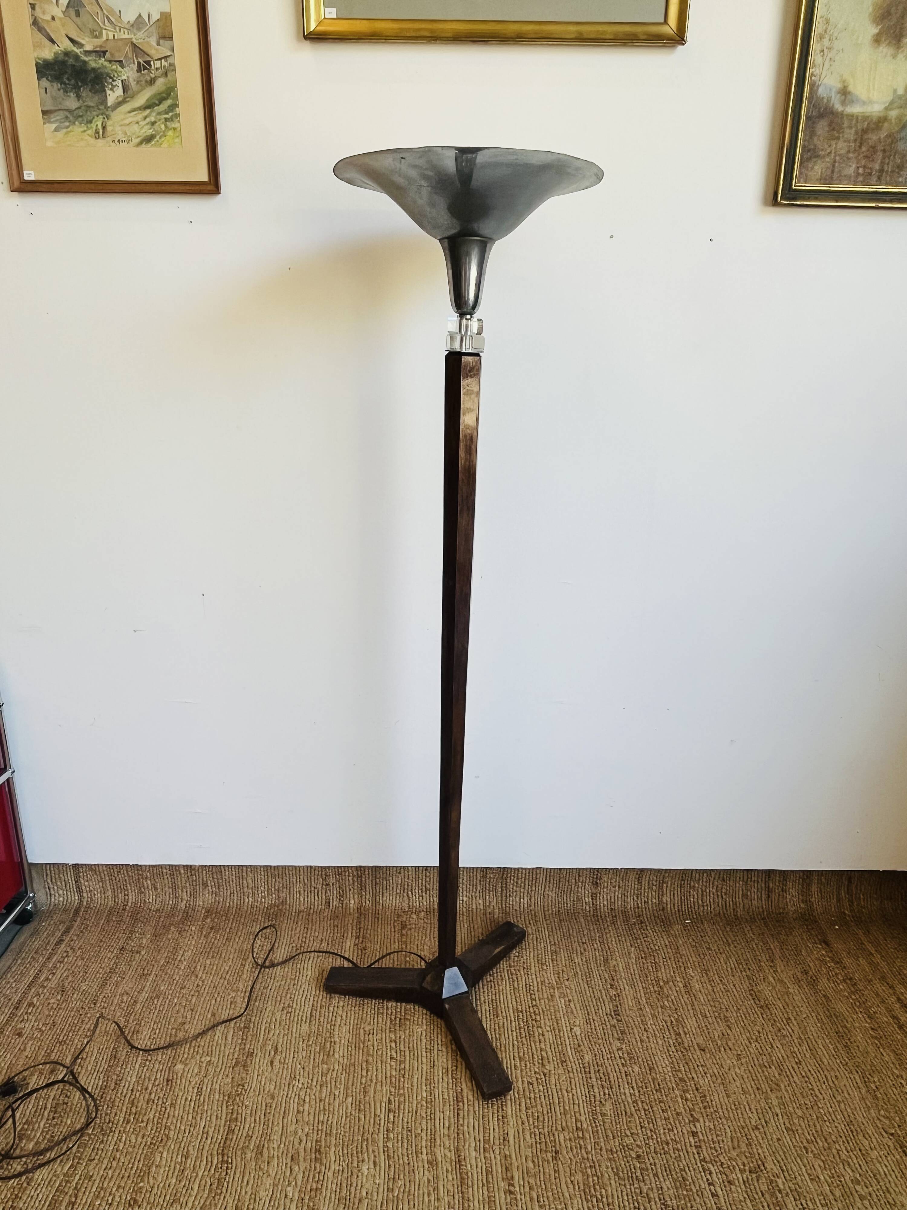 Art Deco floor lamp in wood and chromed metal – 1930s