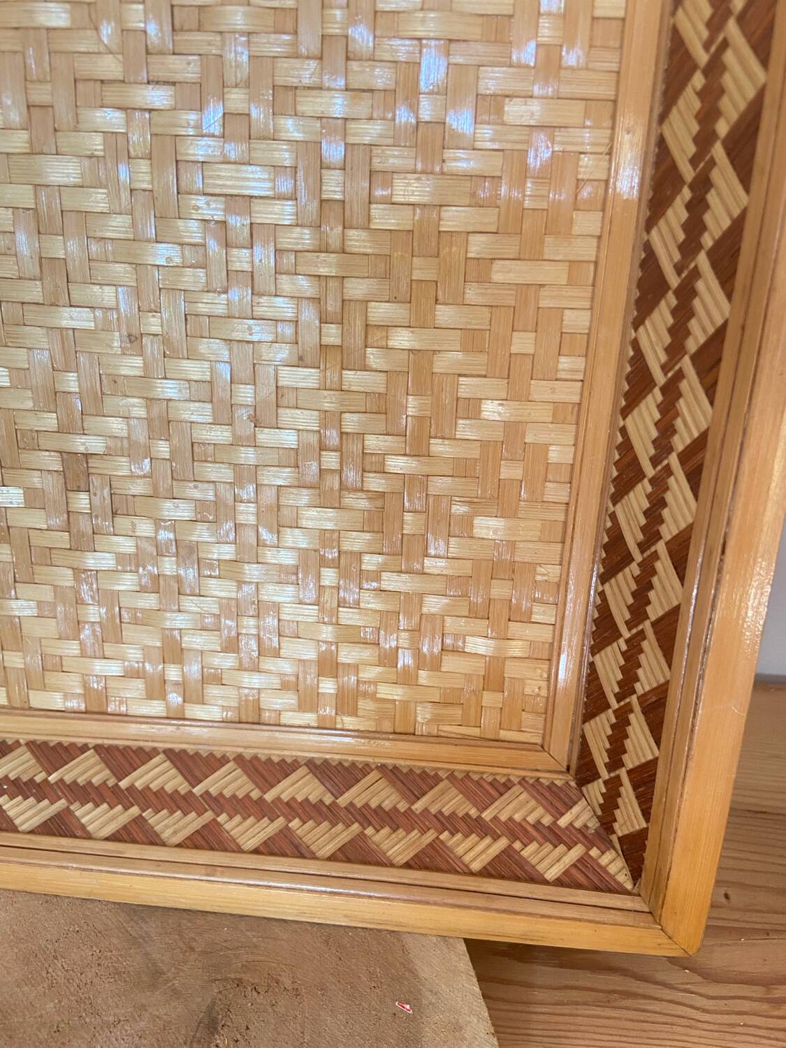 Vintage antique rectangular woven wicker tray