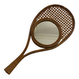 Vintage rattan tennis racket mirror