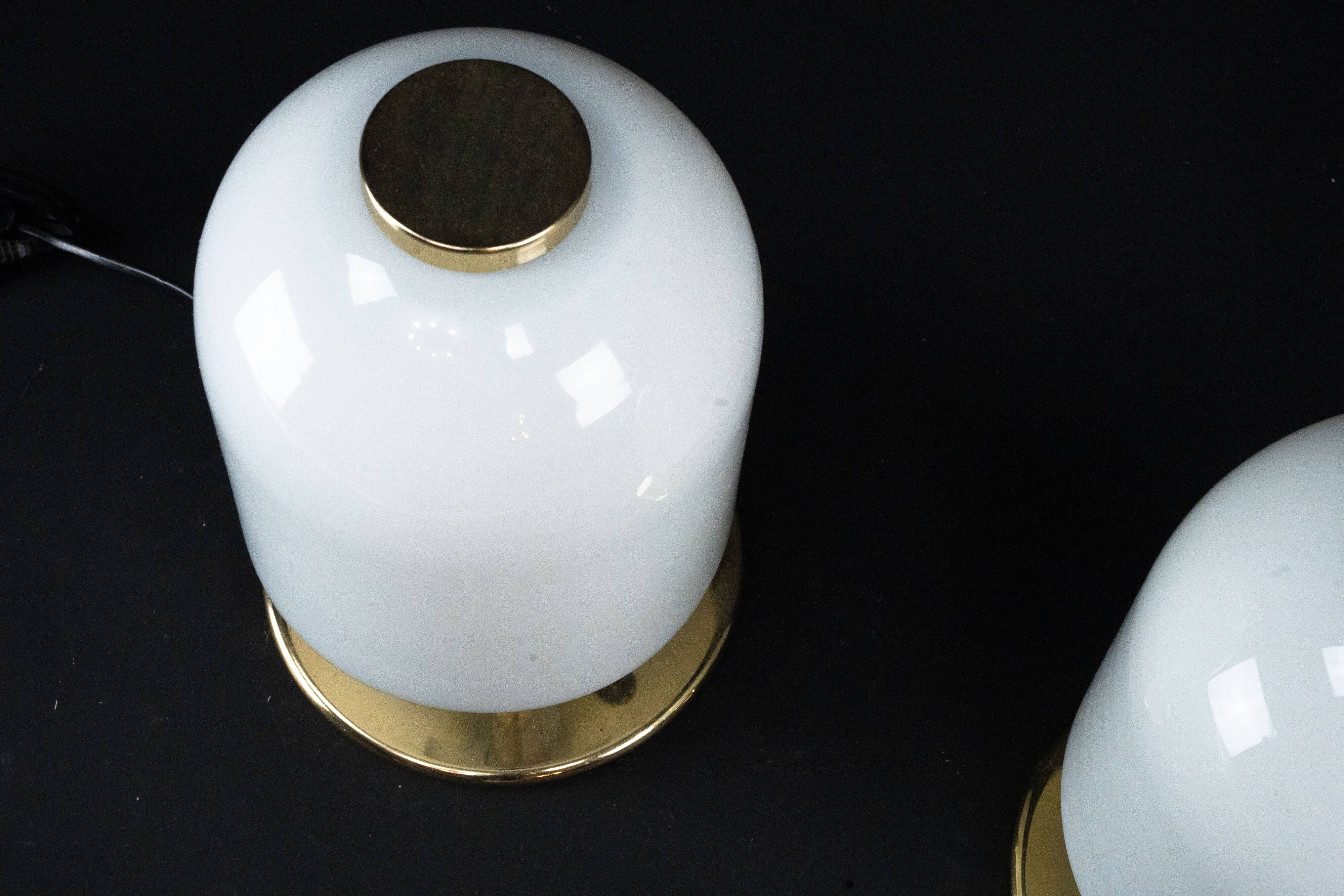 Pair of 1980s Italian Murano Lattimo Glass Mushroom Bedside Lamps