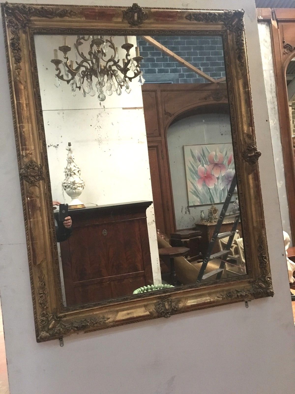 Louis Philippe mirror in wood and golden stucco 103x103cm