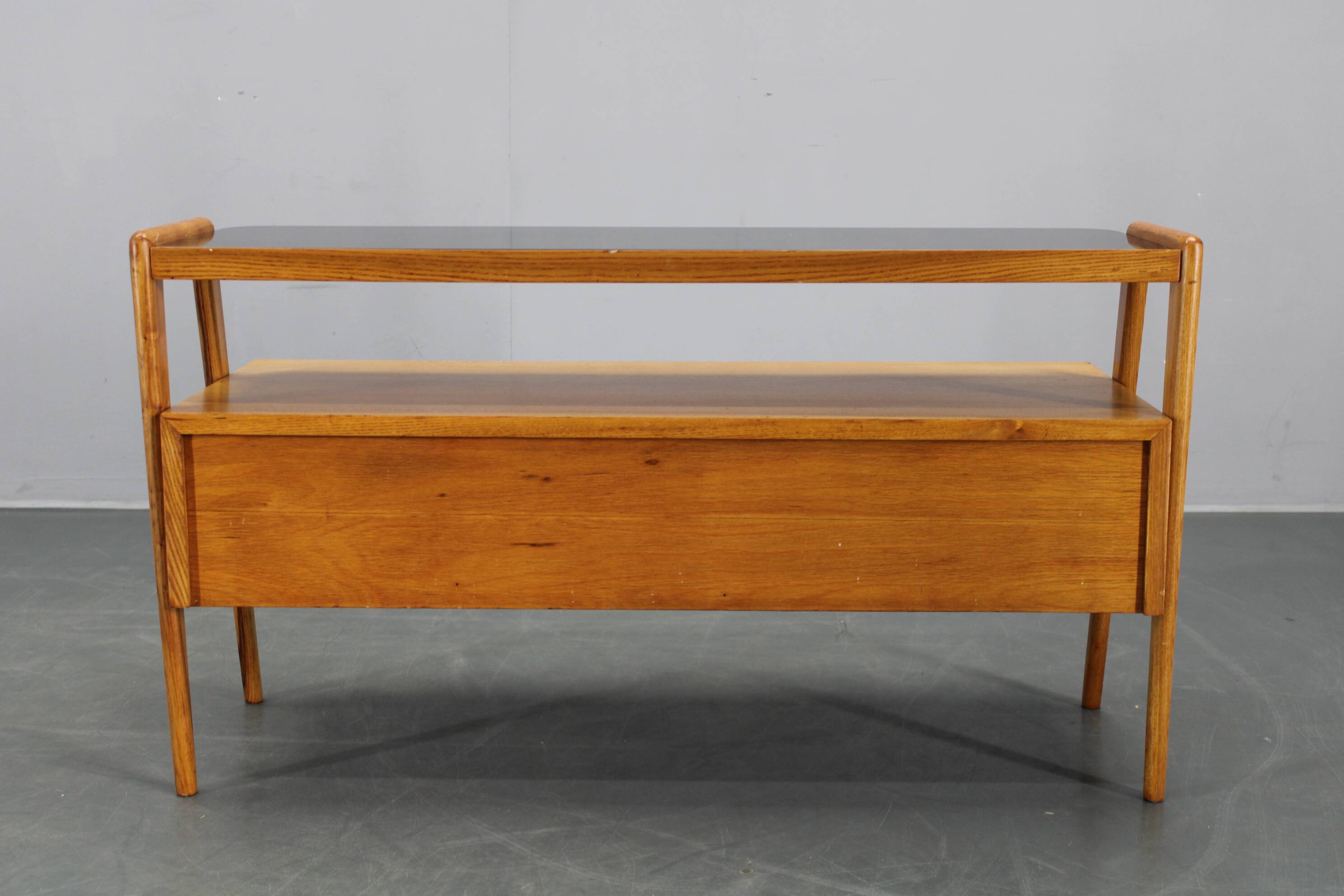 1960s Czechoslovakian Maple TV Rack with Drawers and Glass Top