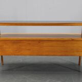 1960s Czechoslovakian Maple TV Rack with Drawers and Glass Top