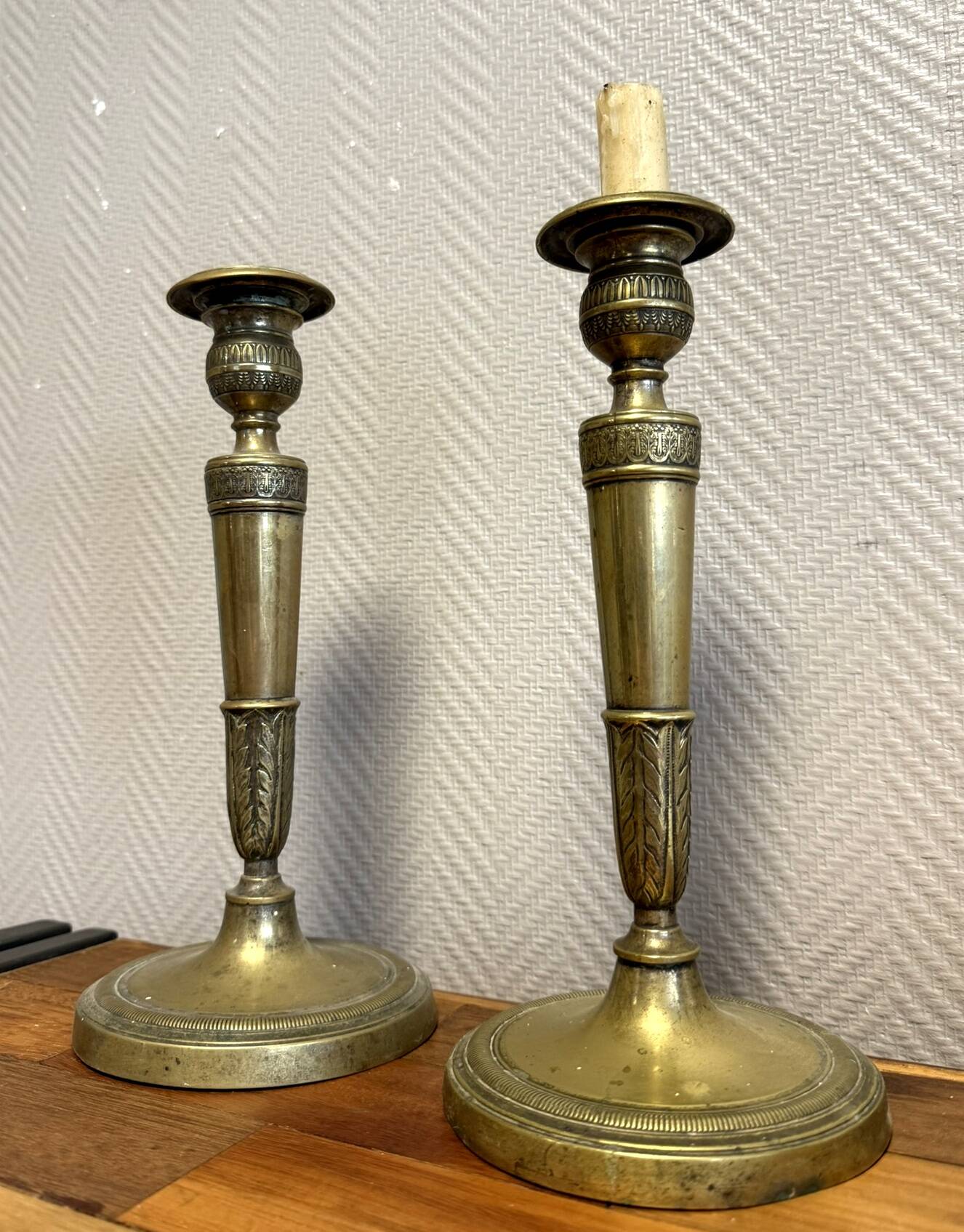 Pair of Empire period candlesticks in gilded bronze circa 1820