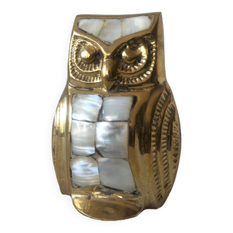 Owls in brass and mother-of-pearl