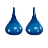 Set of blue glass Danish pendant lamps
