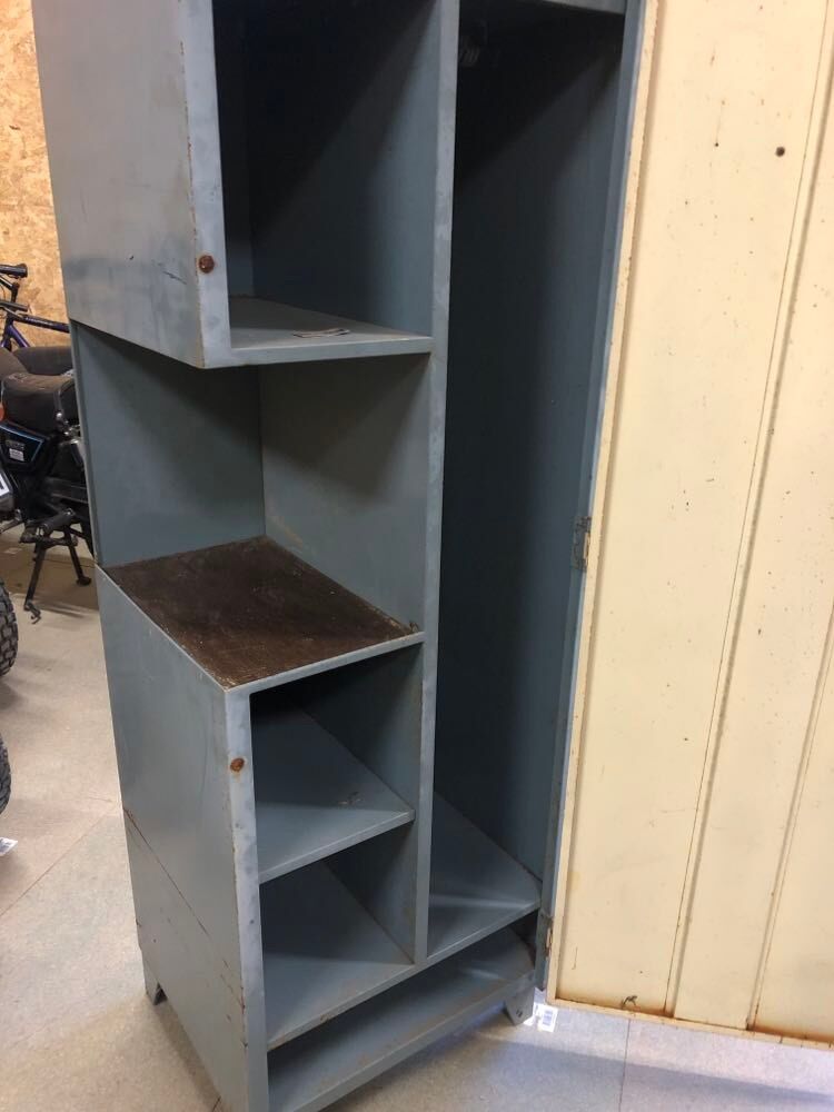 Old metal cabinet 4 shelves and hospital cloakroom