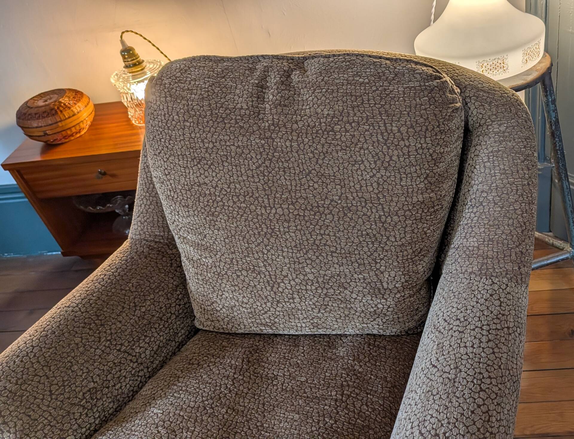 Pair of brown chenille velvet lounge chairs