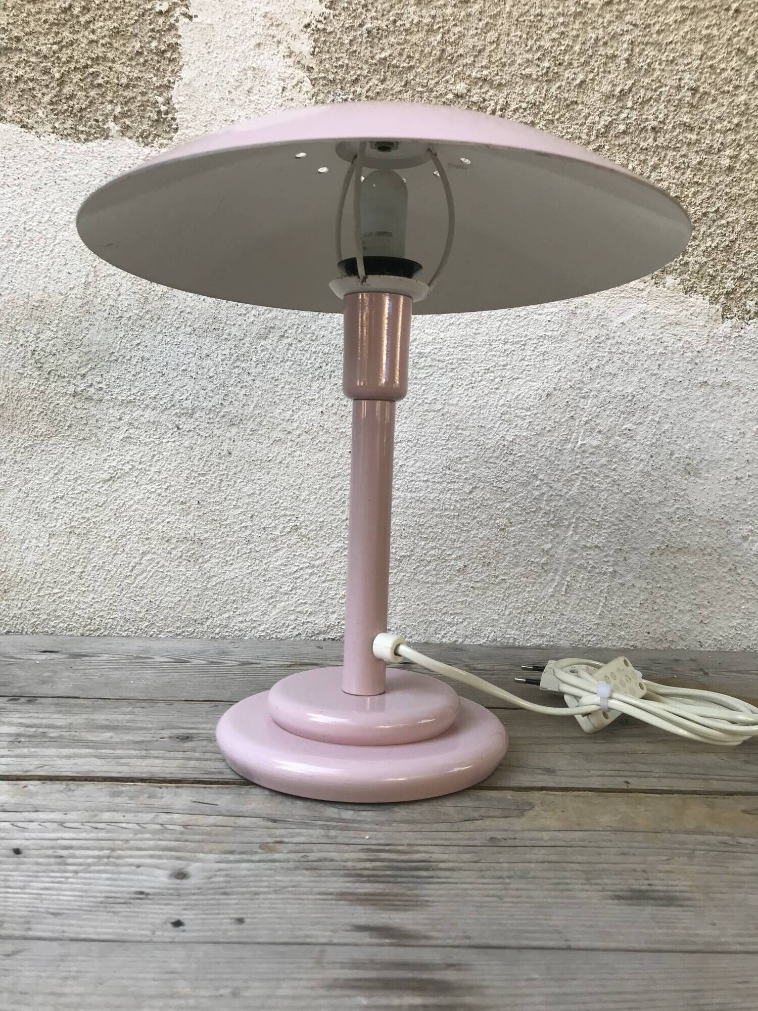 Lamp mushroom aluminor metal rose france 70s vintage
