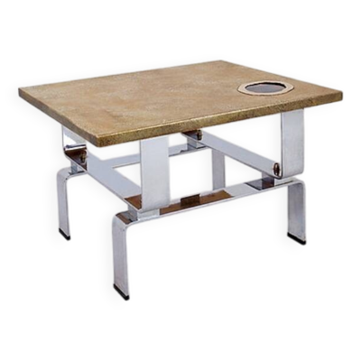 Table basse en laiton gravé à l'acide et pierre d'agate par Christian Krekels