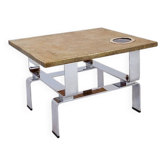 Acid-etched brass coffee table top by Christian Krekels with an agate stone