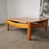 Square coffee table in solid blond wood 80s