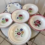 Set of 6 mismatched hollow plates Digoin Sarreguemines and Lunéville 40s