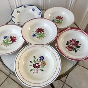 Set of 6 mismatched hollow plates Digoin Sarreguemines and Lunéville 40s