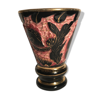 Vase ancien en céramique Monte Carlo décor main vintage