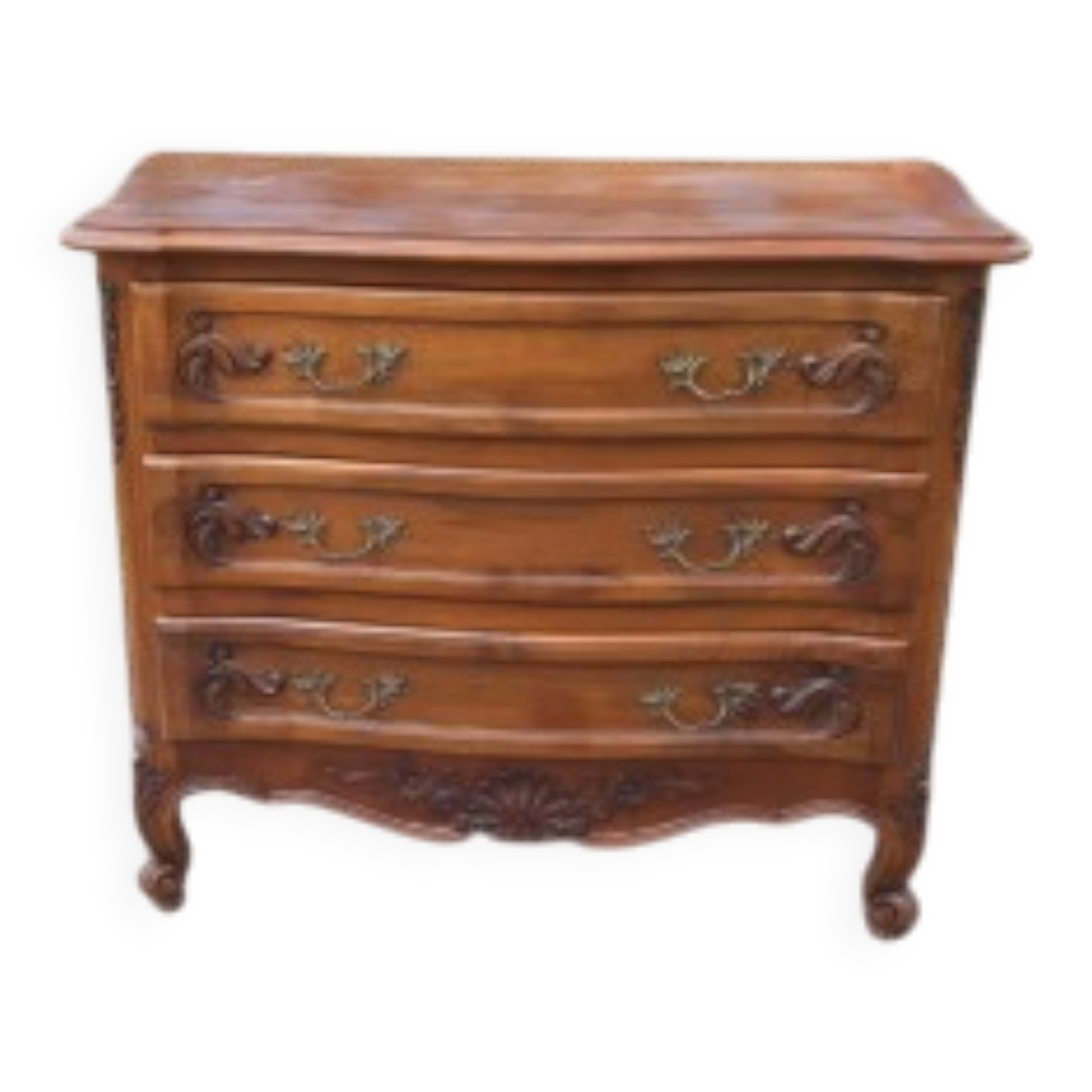 19th Century Walnut and Brass Commode, 3 Drawers