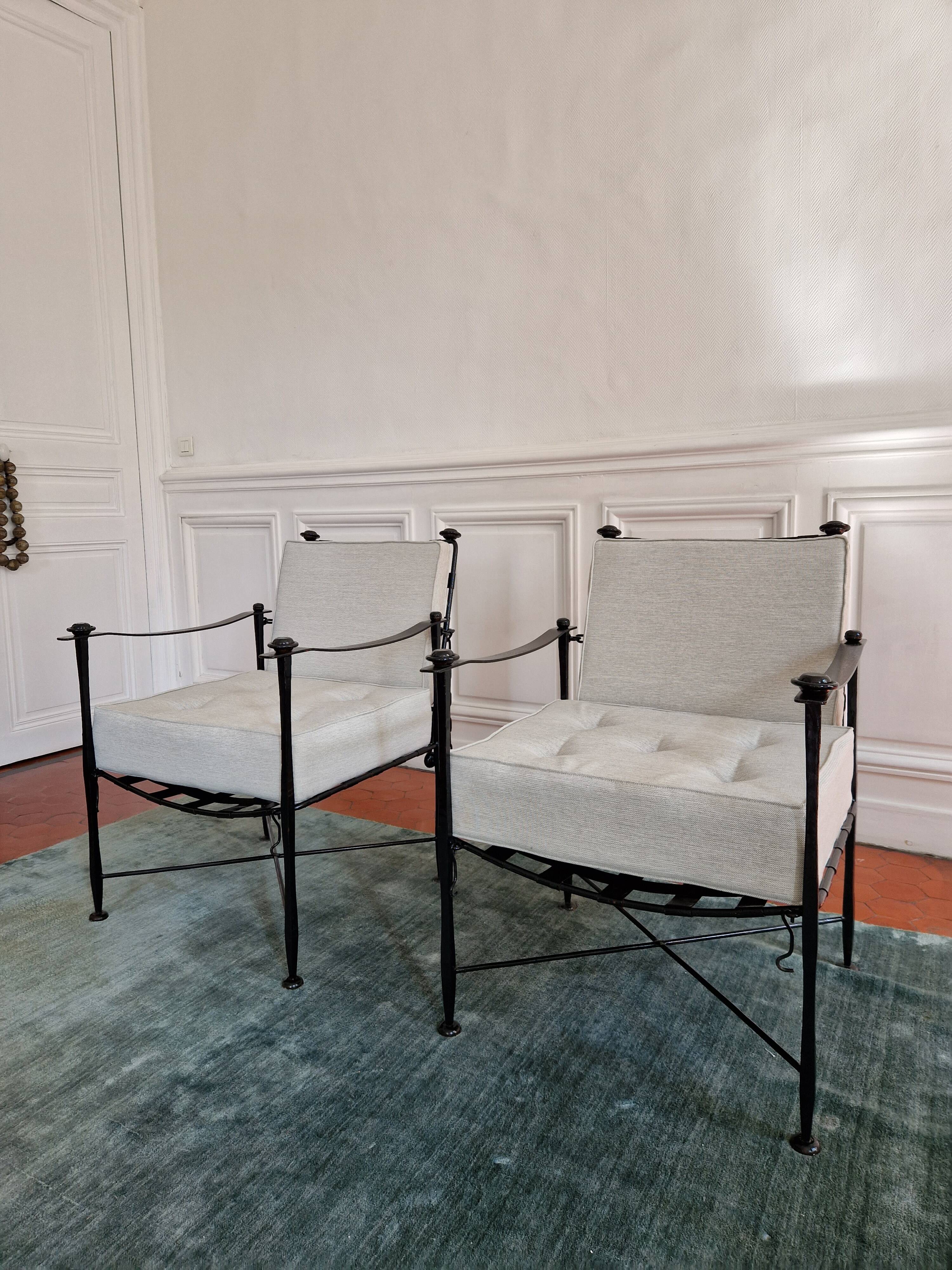Paire de fauteuils en fer forgé vintage 1950