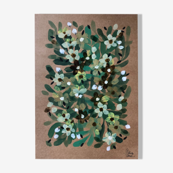 Peinture a4 sur papier fleurs boutons et feuilles vertes