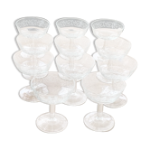 11 champagne glasses in transparent glass vintage arabesque patterns