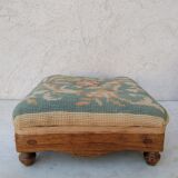 Small antique footrest stool lined canvas