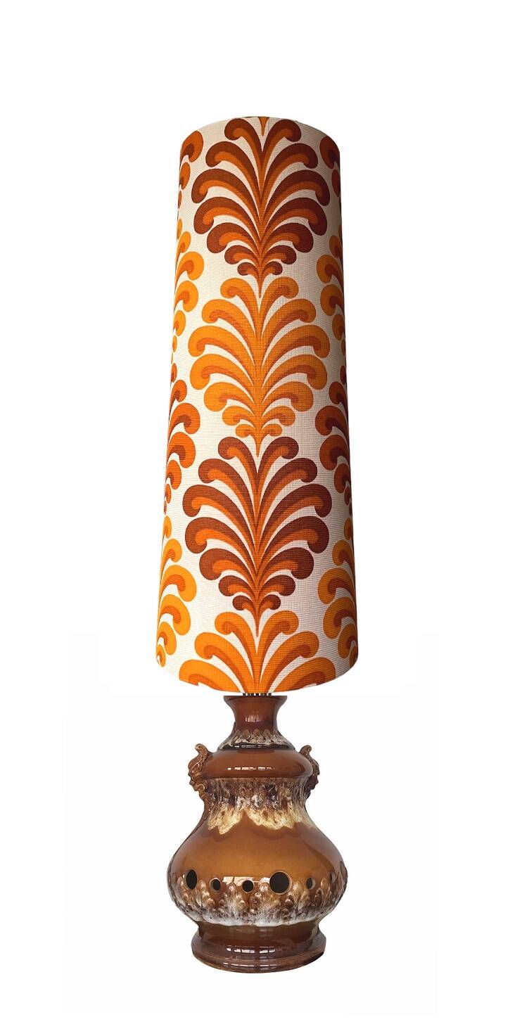 Fougère floor lamp in fabric and brown ceramic, 1970