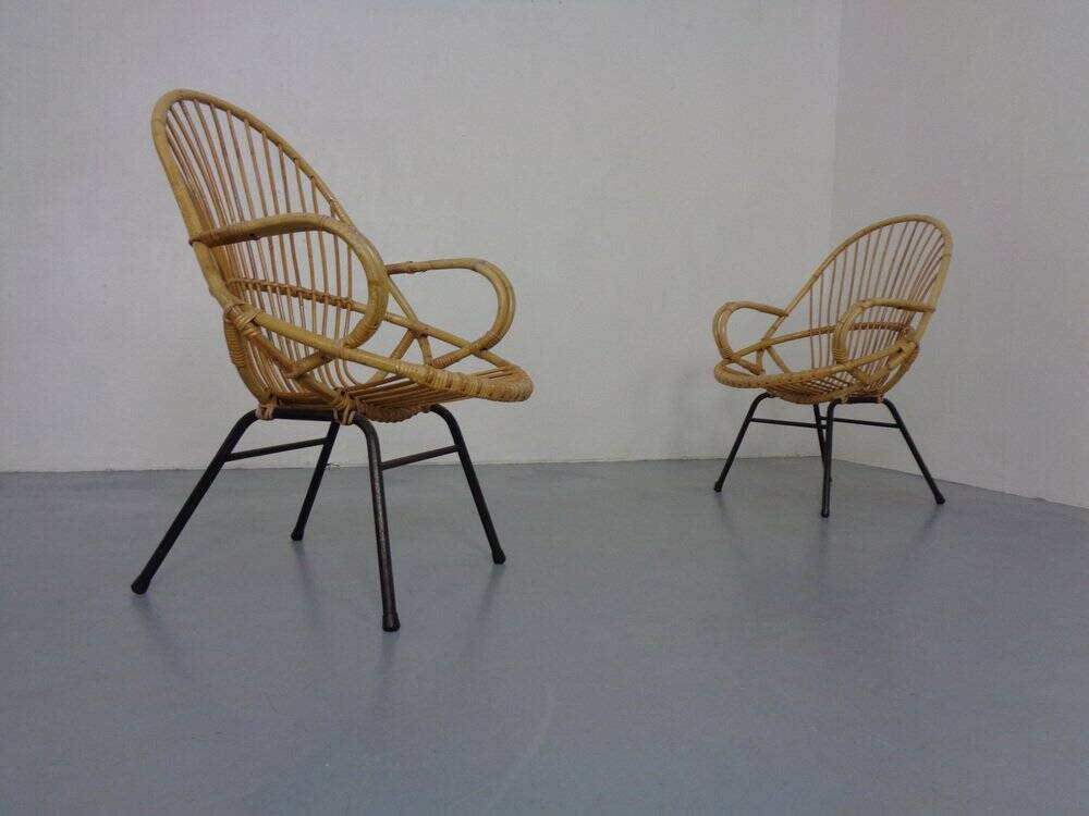 Set of Dutch Mid-Century Bamboo Chairs by Rohé Noordwolde, 1950s