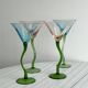 Ensemble de 4 verres à cocktail vintage aux pieds torsadés verts