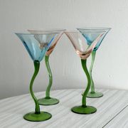 Set of 4 Vintage Green Twisted Stem Cocktail Glasses