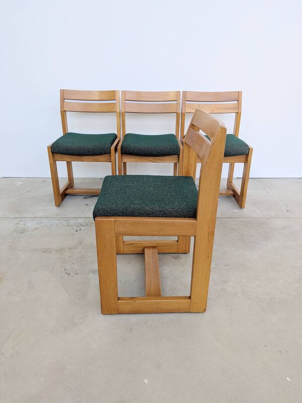 4 chaises brutalistes Maison Regain vintage en orme massif